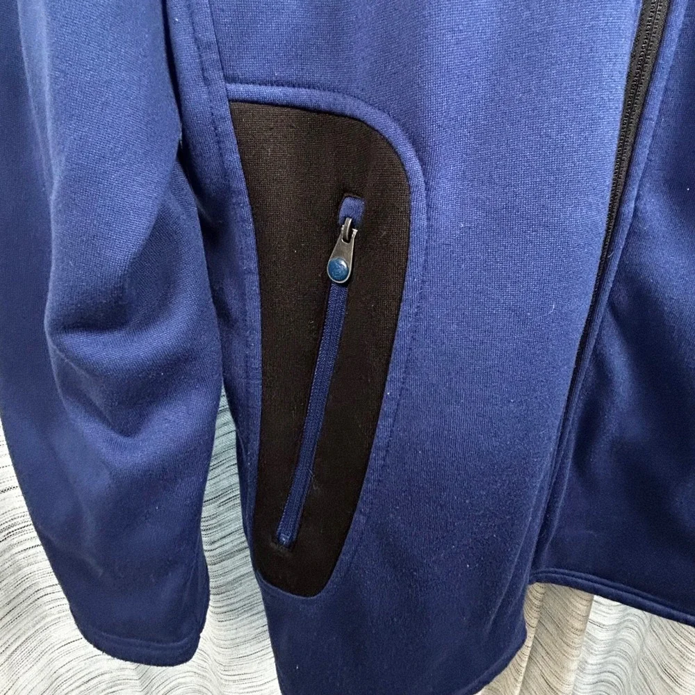 Reel Legends Full Zip Jacket Blue Mens Large LG L Fleece Lined Mock Neck EUC